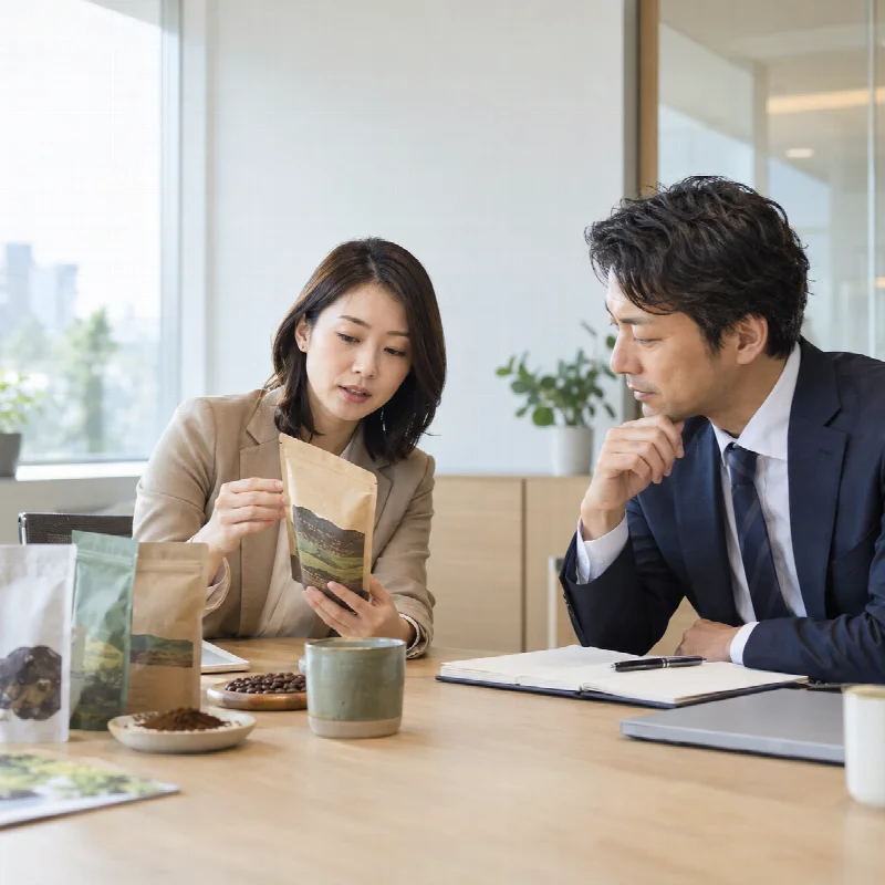 Vietnamese businesswoman and Japanese procurement manager reviewing export product samples