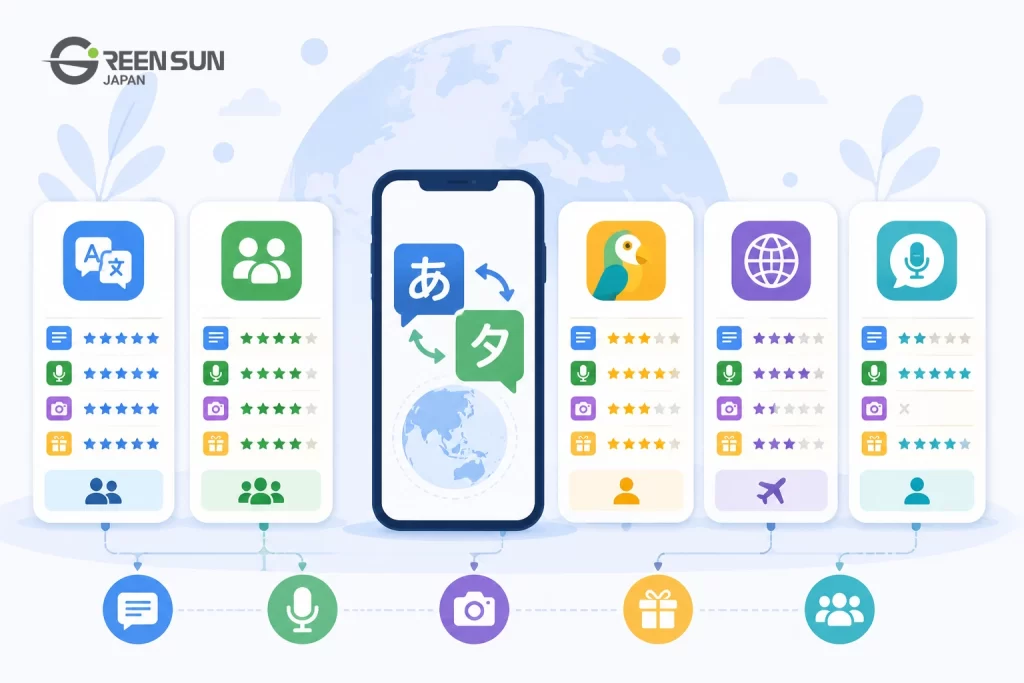 Concept illustration comparing popular translation apps