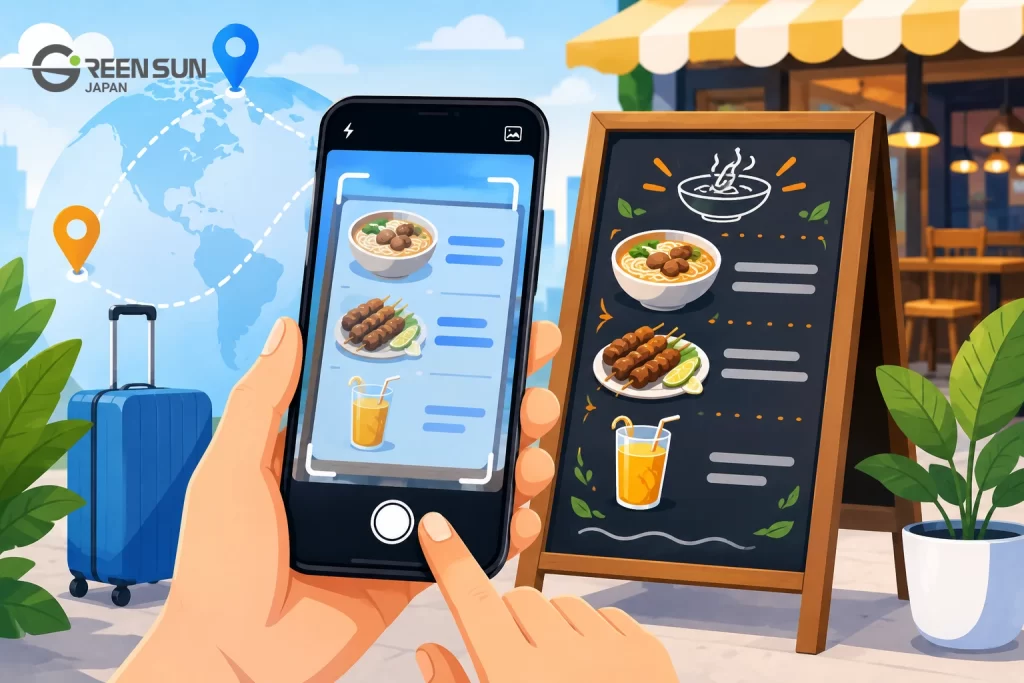 Scene of Tagalog translating menus and signs using a smartphone camera
