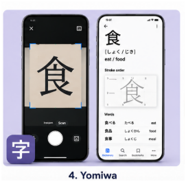 Yomiwa Japanese translator app for kanji learning and scanning